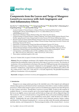 Components from the Leaves and Twigs of Mangrove Lumnitzera Racemosa with Anti-Angiogenic and Anti-Inﬂammatory Effects