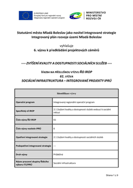 Statutární Město Mladá Boleslav Jako Nositel Integrované Strategie Integrovaný Plán Rozvoje Území Mladá Boleslav