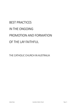 Best Practices in the Ongoing Promotion and Formation of the Lay Faithful