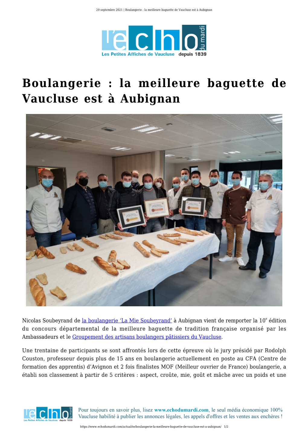 Boulangerie : La Meilleure Baguette De Vaucluse Est À Aubignan