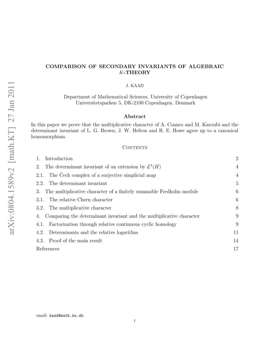 Comparison of Secondary Invariants of Algebraic K-Theory 3