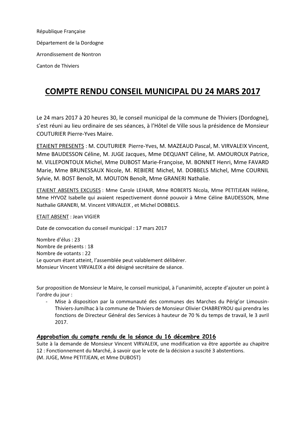 Compte Rendu Conseil Municipal Du 24 Mars 2017