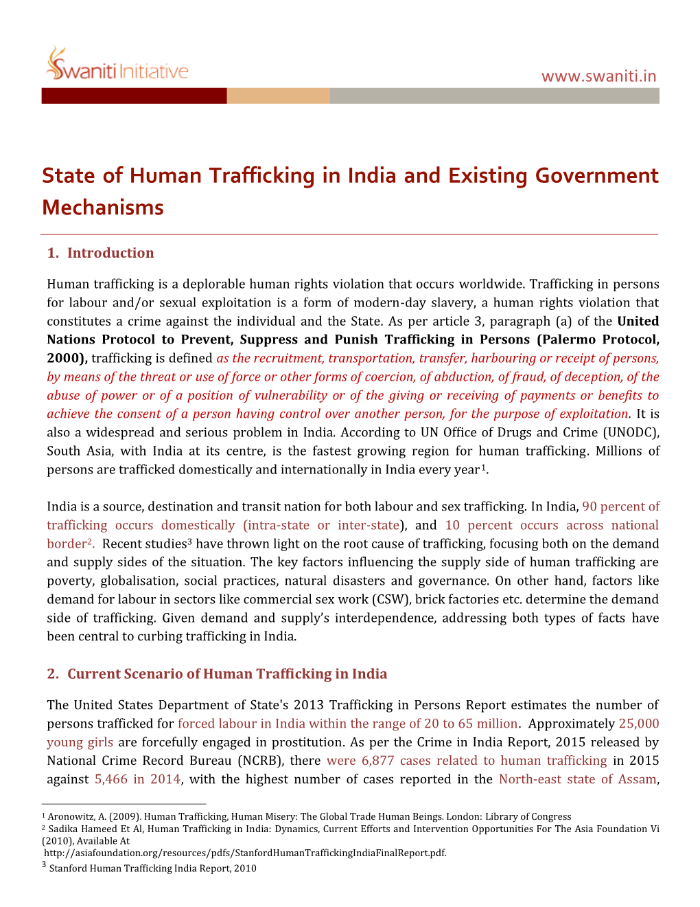 State of Human Trafficking in India and Existing Government Mechanisms