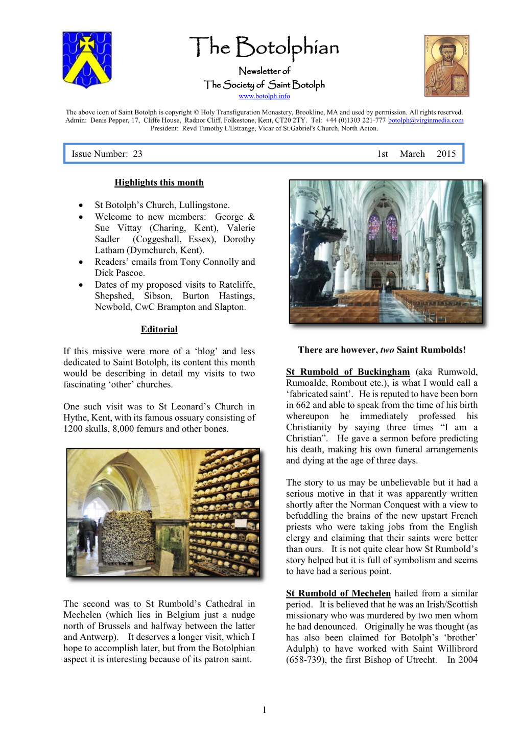 The Botolphian Newsletter of the Society of Saint Botolph