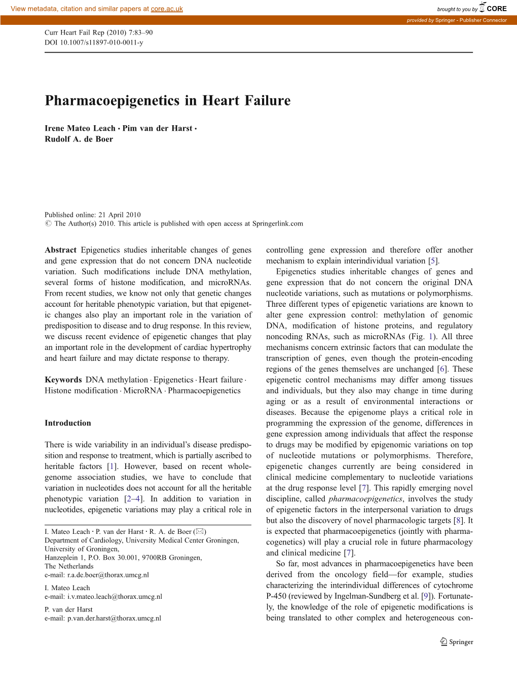 Pharmacoepigenetics in Heart Failure