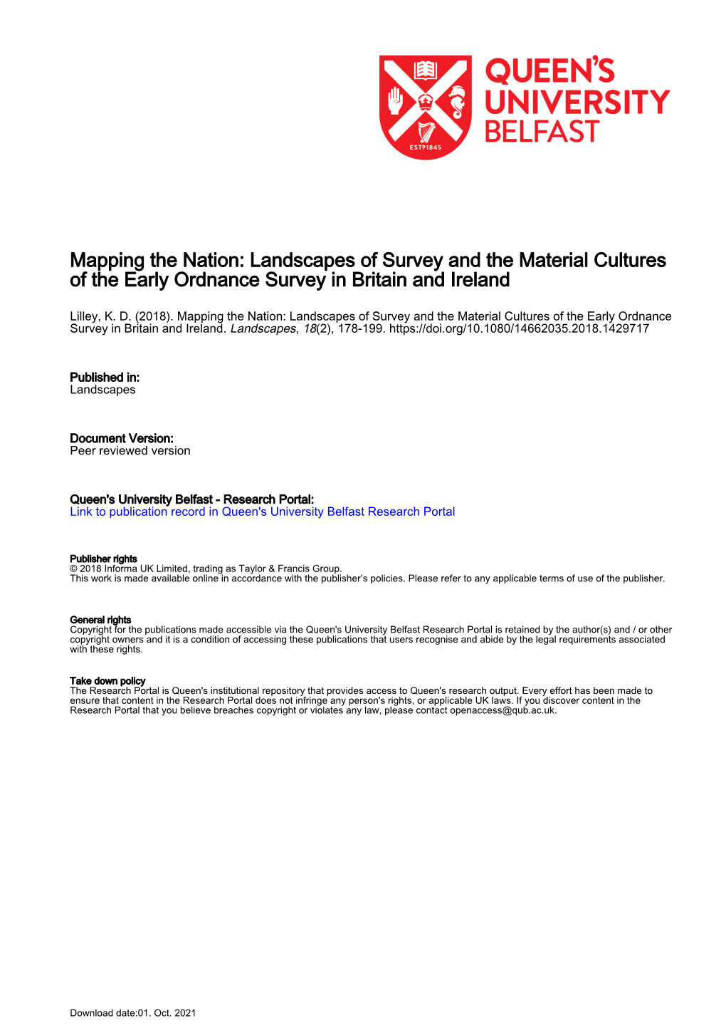 Landscapes of Survey and the Material Cultures of the Early Ordnance Survey in Britain and Ireland