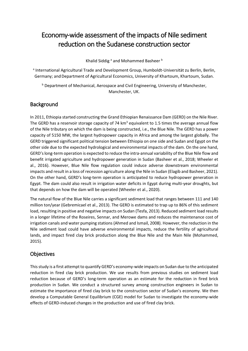 Economy-Wide Assessment of the Impacts of Nile Sediment Reduction on the Sudanese Construction Sector