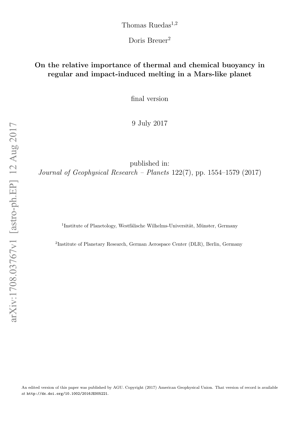 Arxiv:1708.03767V1 [Astro-Ph.EP] 12 Aug 2017