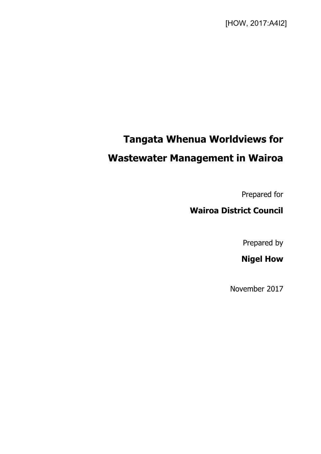 Tangata Whenua Worldviews for Wastewater Management in Wairoa