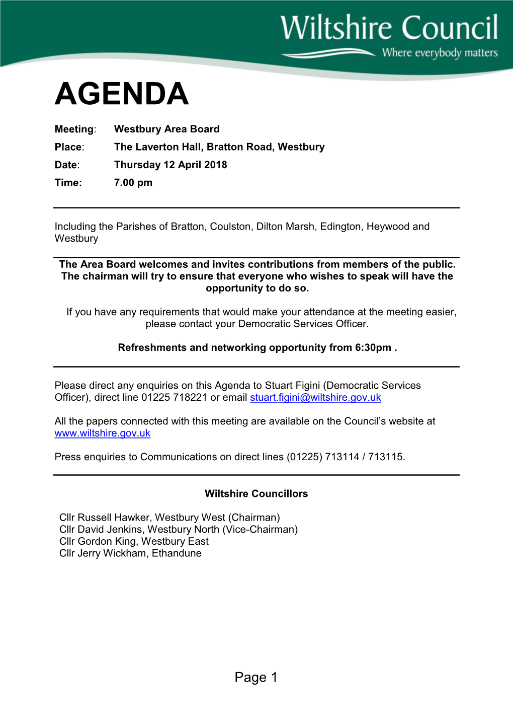 Agenda Document for Westbury Area Board, 12/04/2018 19:00