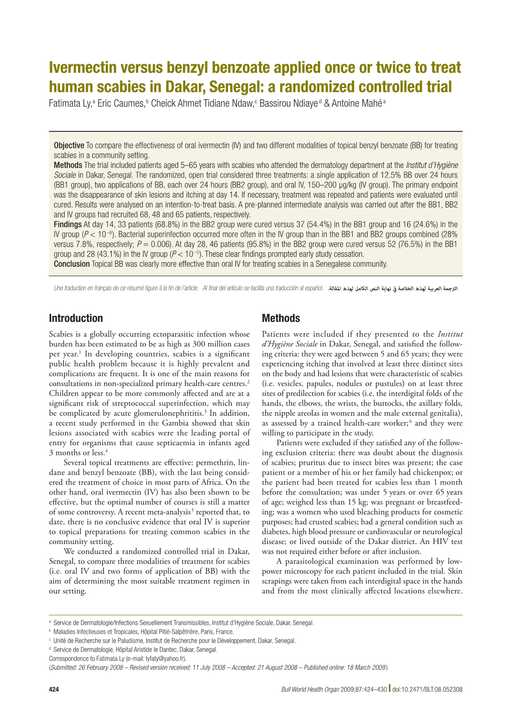 Ivermectin Versus Benzyl Benzoate Applied Once Or Twice to Treat