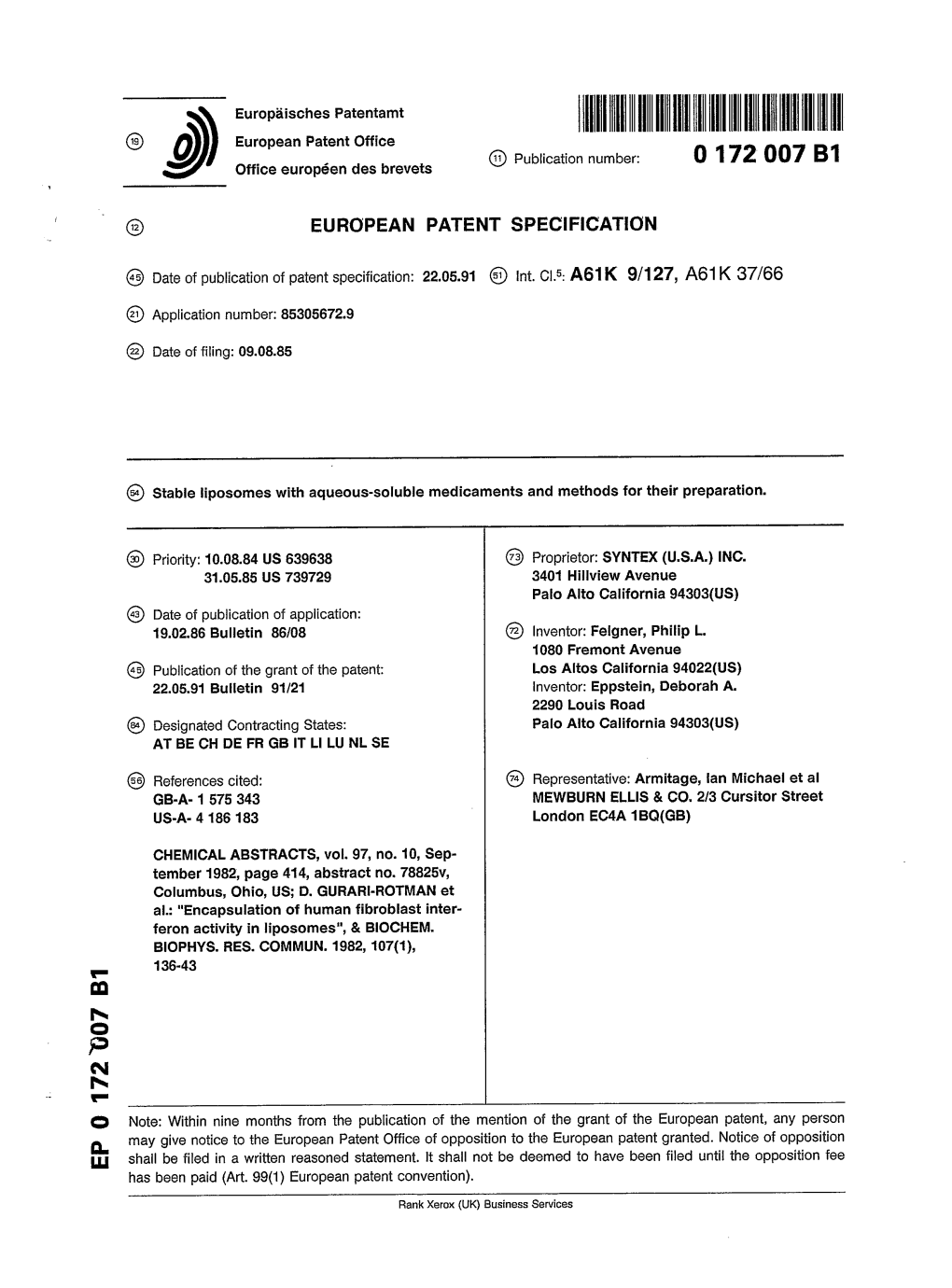 Stable Liposomes with Aqueous-Soluble Medicaments and Methods for Their Preparation