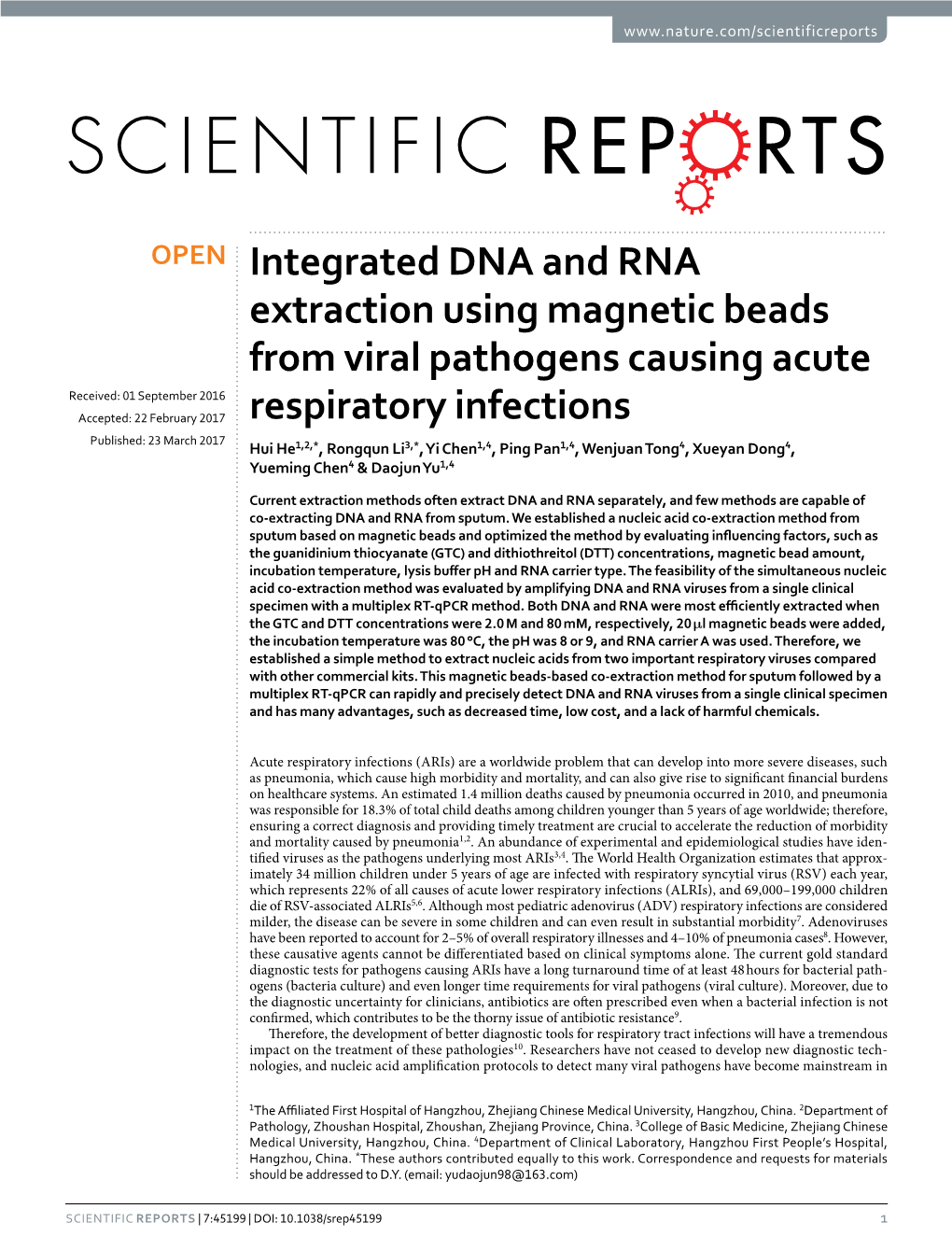 Integrated DNA and RNA Extraction Using Magnetic Beads from Viral