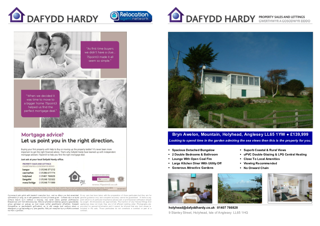 Bryn Awelon, Mountain, Holyhead, Anglesey LL65 1YW £139,999