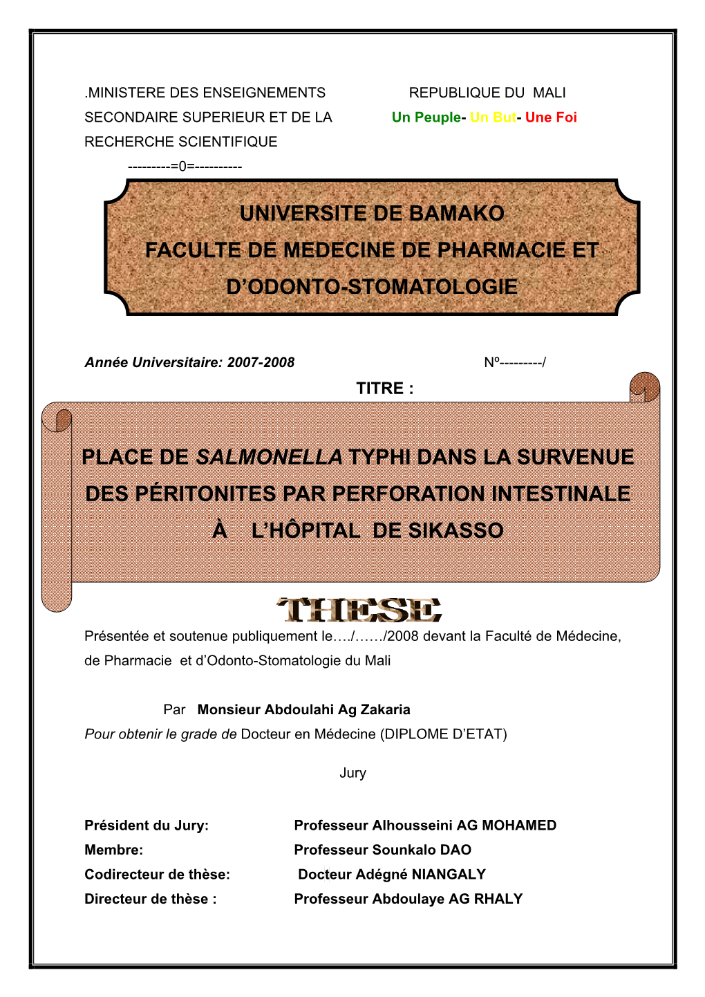 Universite De Bamako Faculte De Medecine De Pharmacie