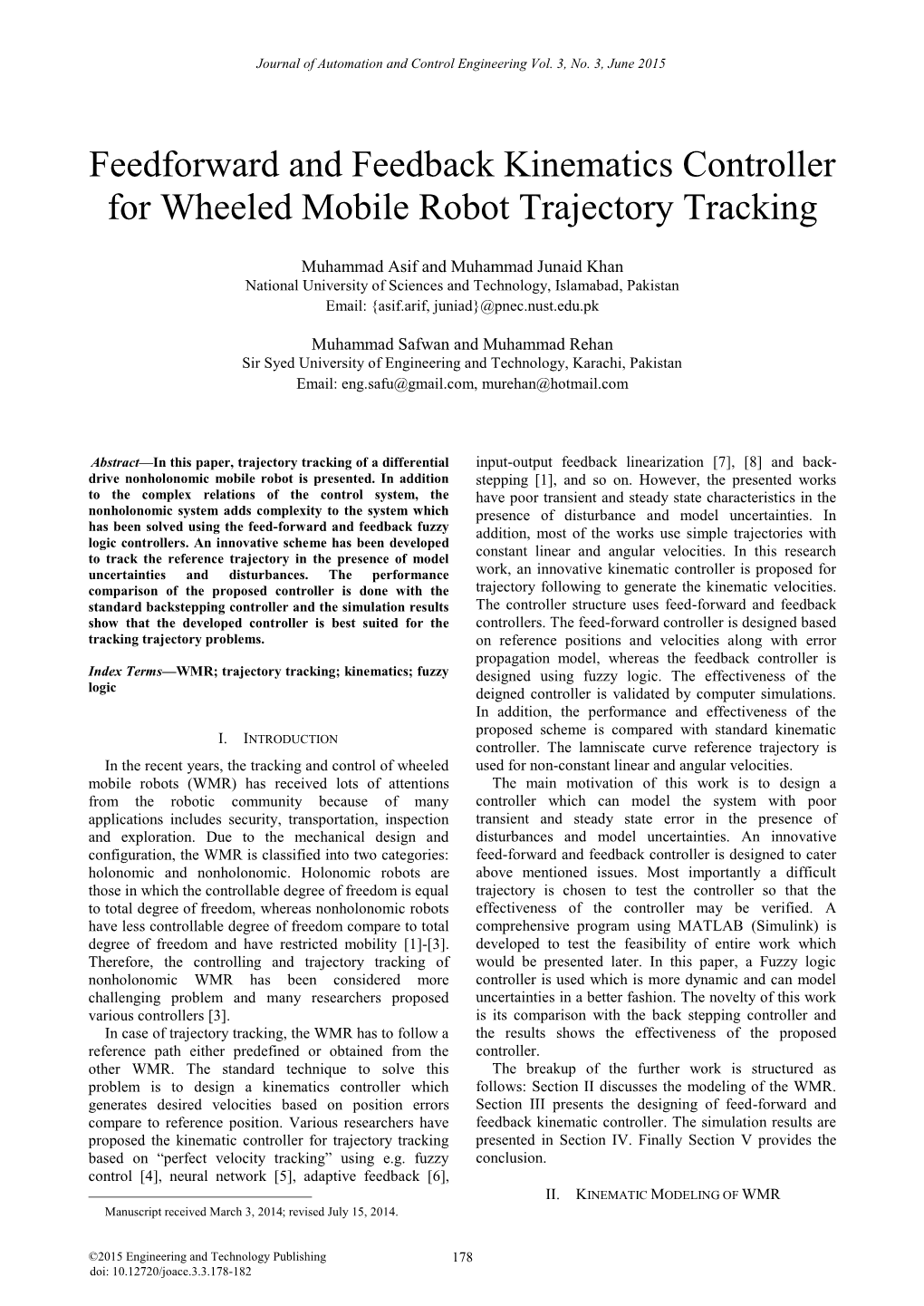 Feedforward and Feedback Kinematics Controller for Wheeled Mobile Robot Trajectory Tracking