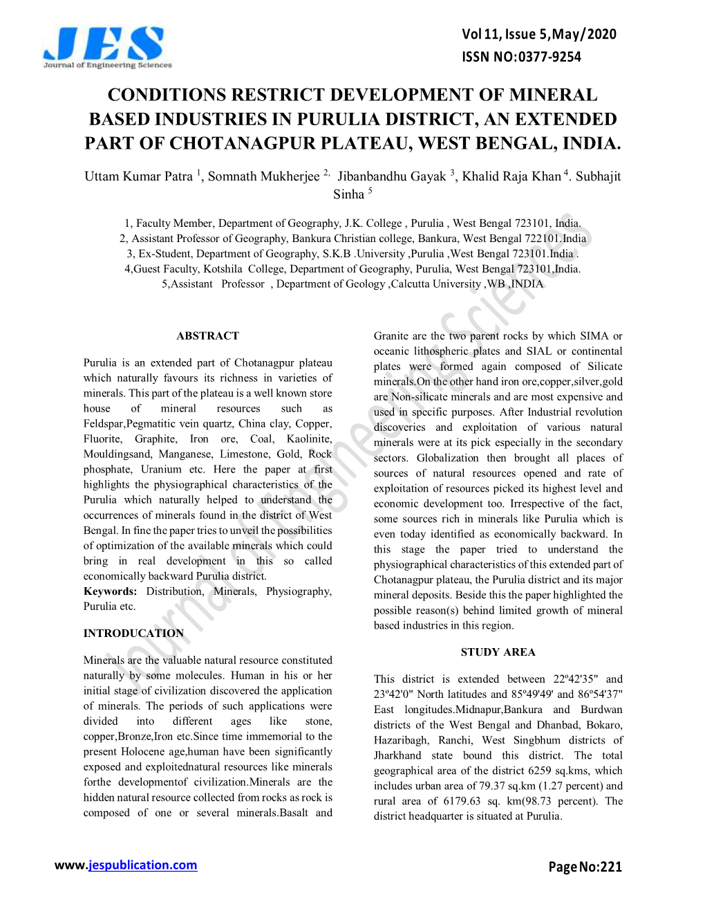 Conditions Restrict Development of Mineral Based Industries in Purulia District, an Extended Part of Chotanagpur Plateau, West Bengal, India