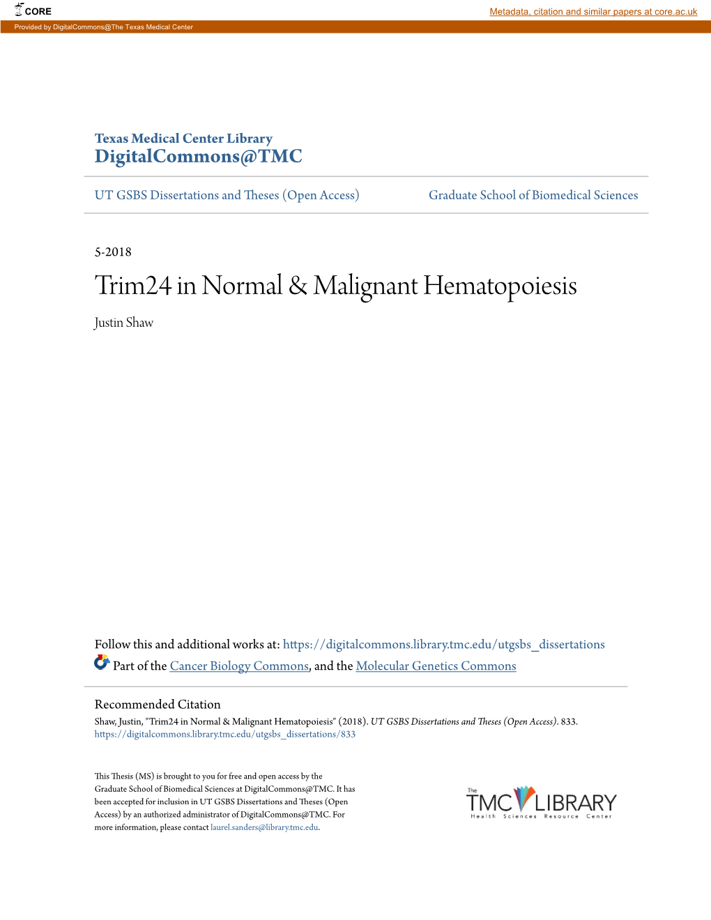 Trim24 in Normal & Malignant Hematopoiesis