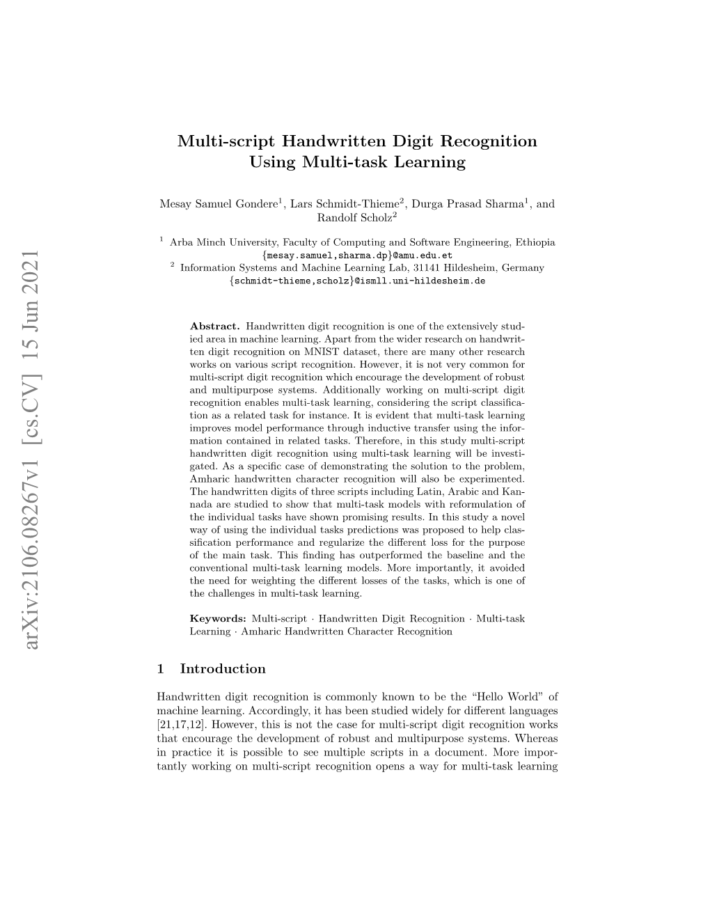 Multi-Script Handwritten Digit Recognition Using Multi-Task Learning