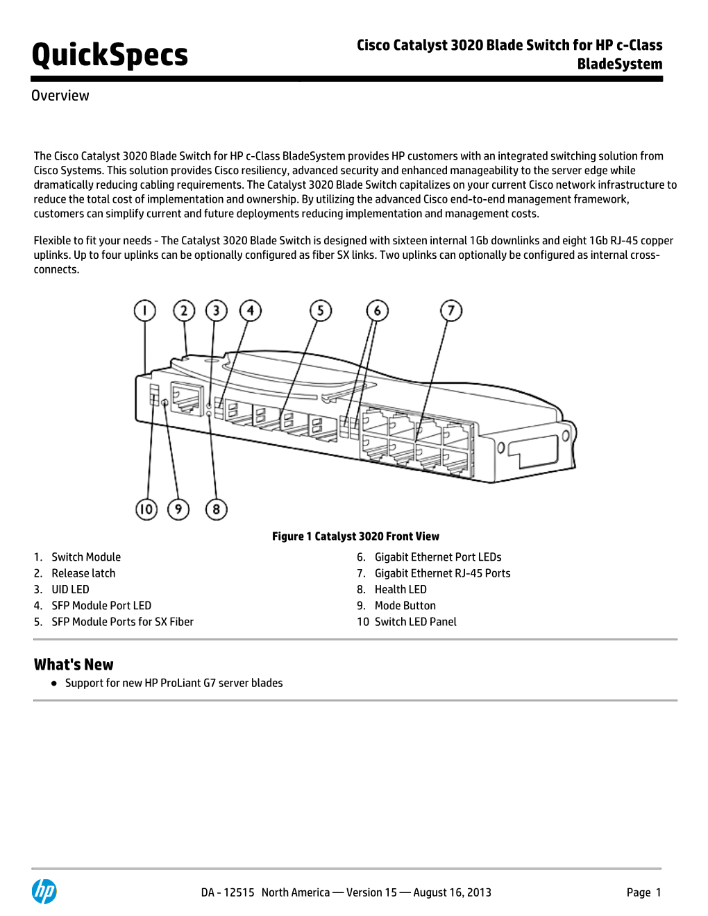 Cisco Catalyst 3020 Blade Switch for HP C-Class Quickspecs Bladesystem