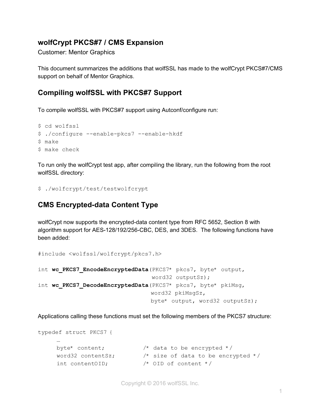 Wolfcrypt PKCS#7 / CMS Expansion Compiling Wolfssl with PKCS#7