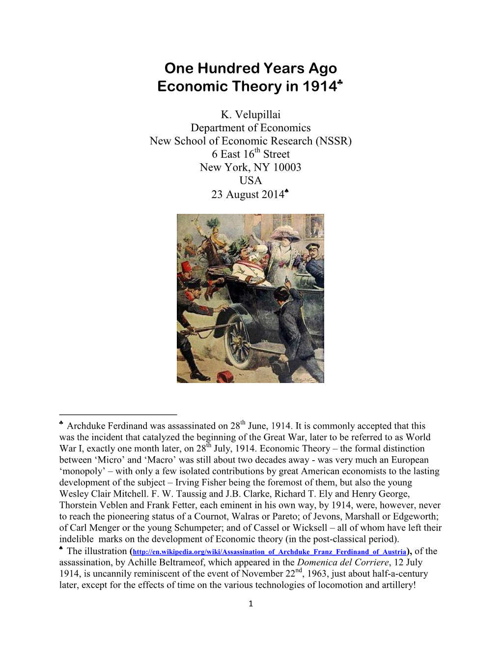 One Hundred Years Ago Economic Theory in 1914