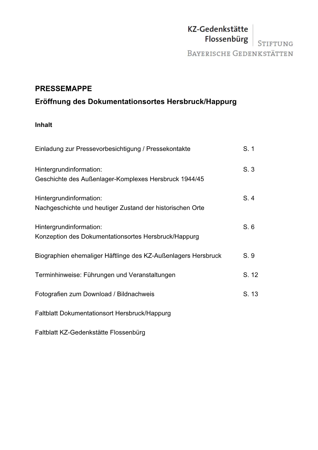 Pressemappe Dokumentationsort Herbruck/Happurg