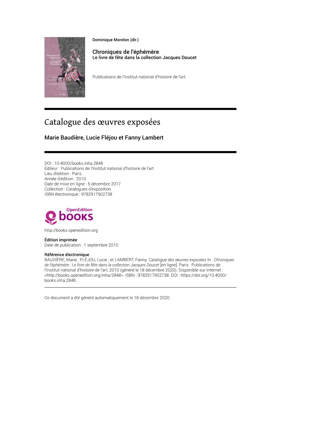 Catalogue Des Œuvres Exposées