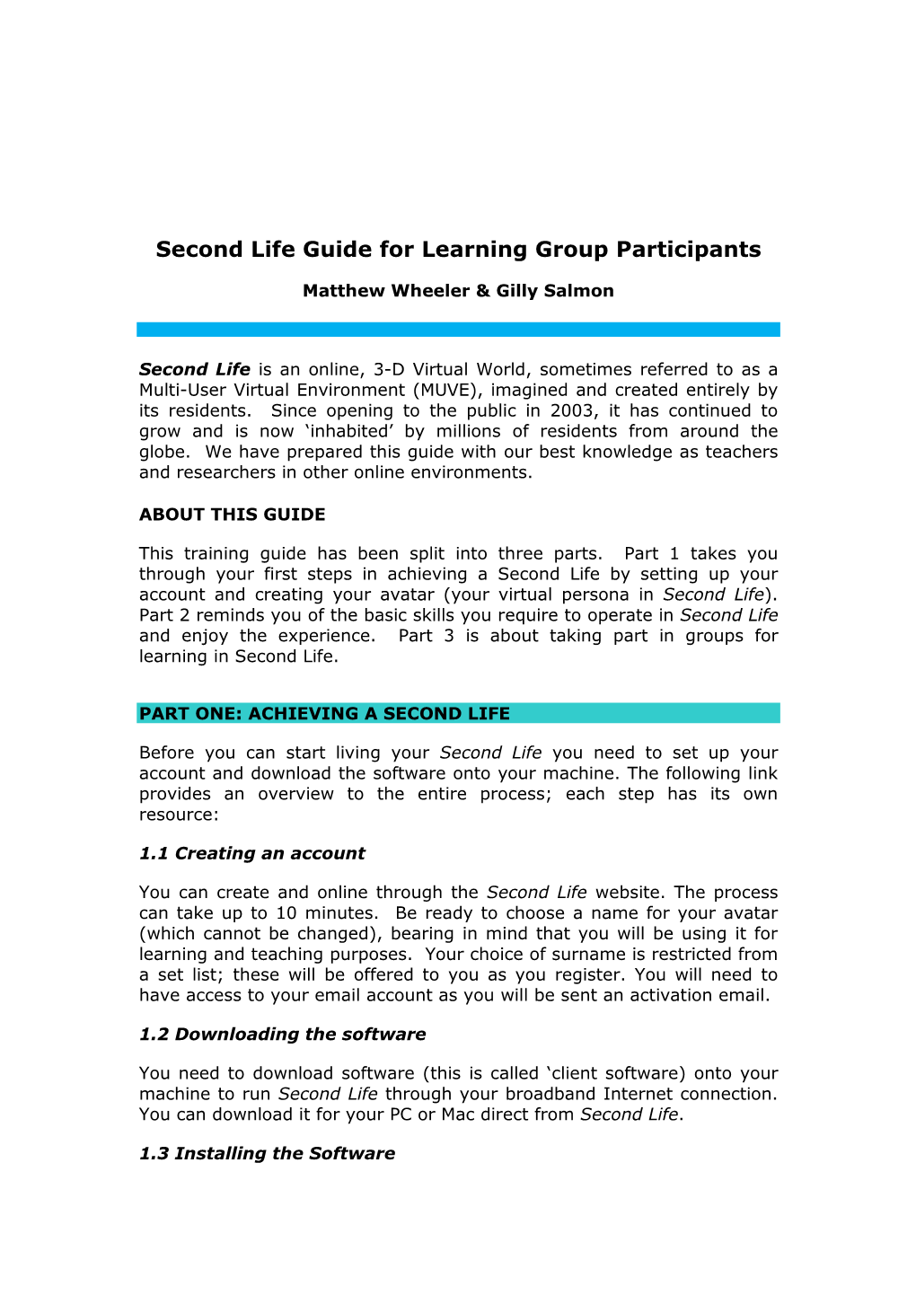 Second Life Guide for Learning Group Participants