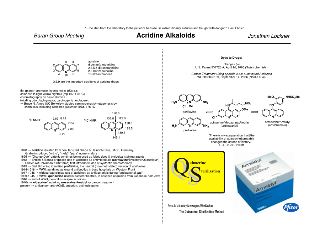 Acridine Alkaloids Jonathan Lockner