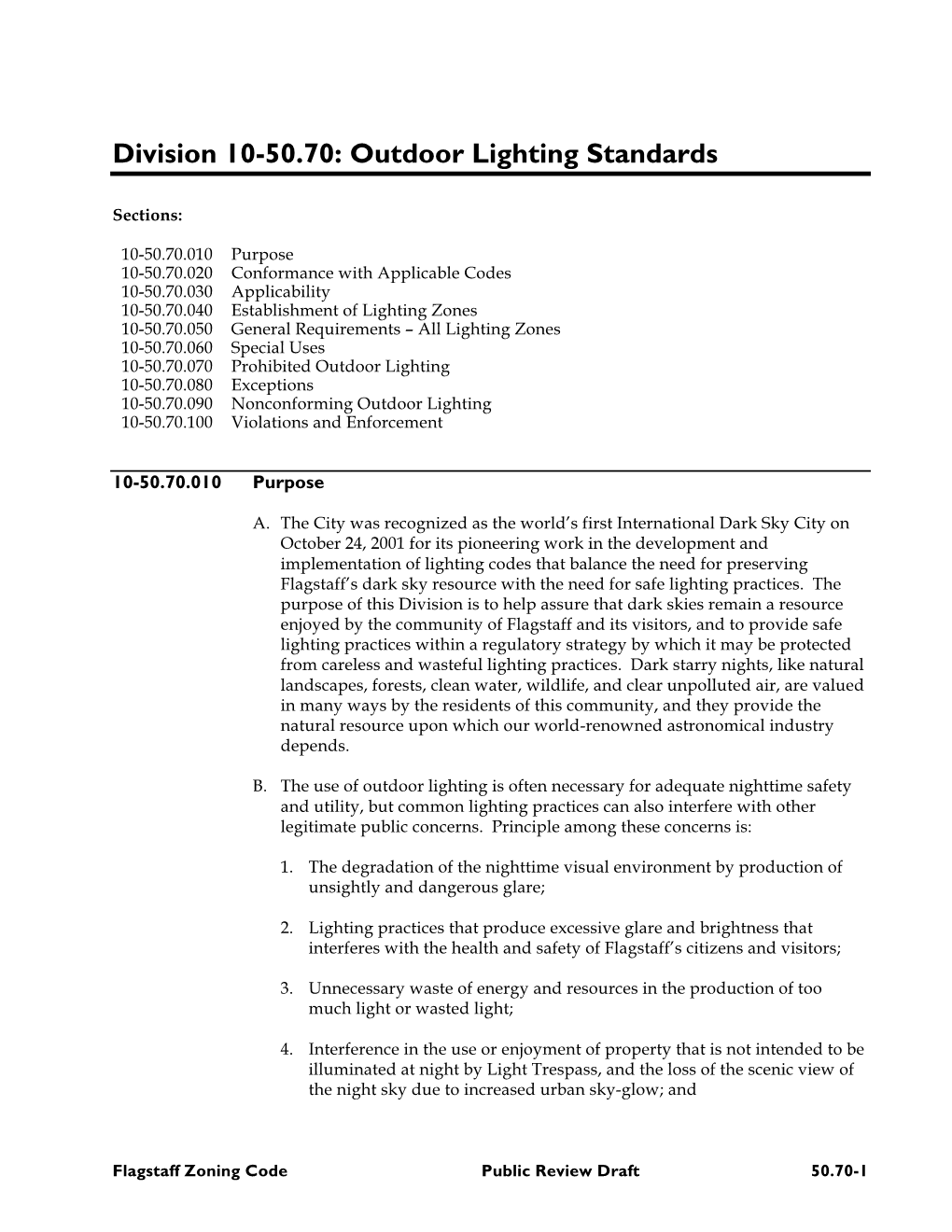 Division 10-50.70: Outdoor Lighting Standards