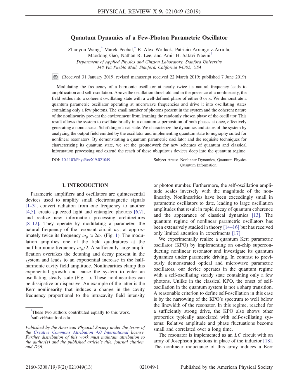 Quantum Dynamics of a Few-Photon Parametric Oscillator