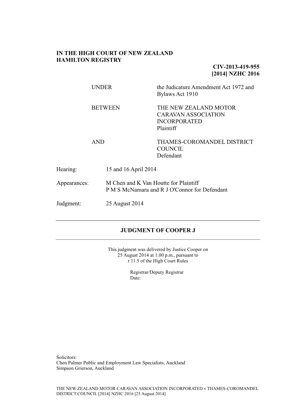 [2014] NZHC 2016 UNDER the Judicature Amendment Act 1972