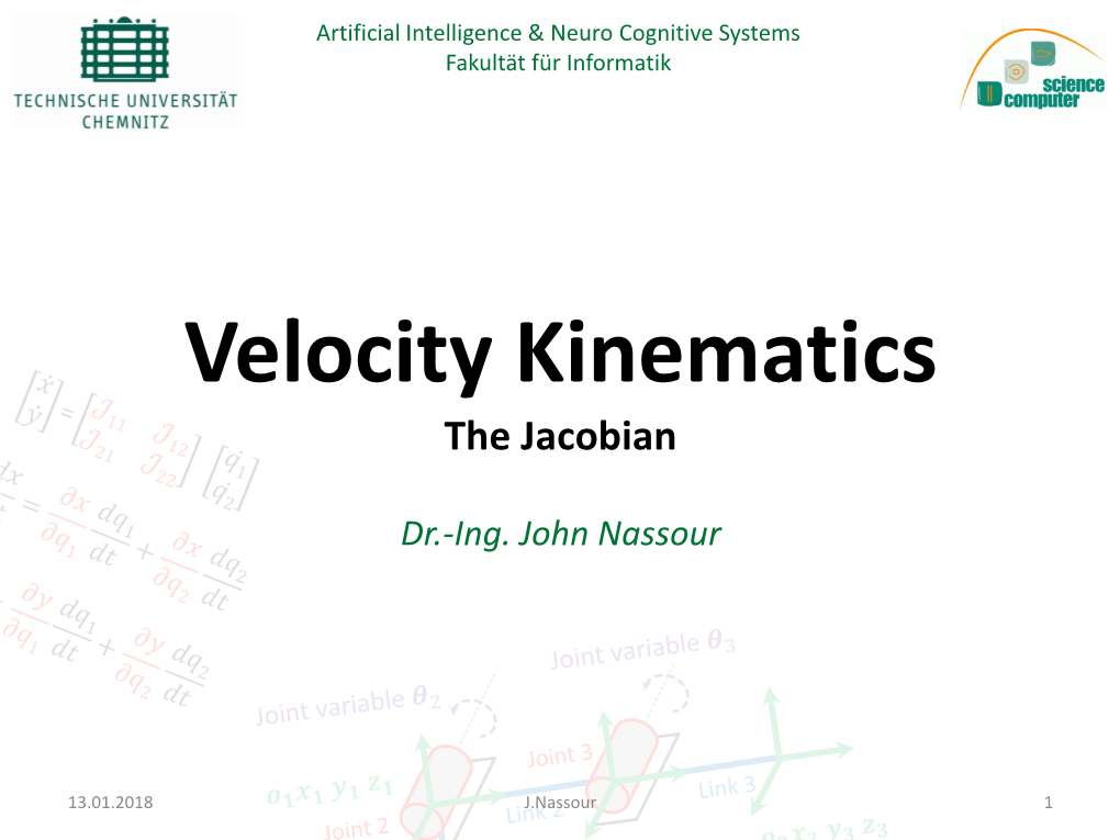 Velocity Kinematics the Jacobian