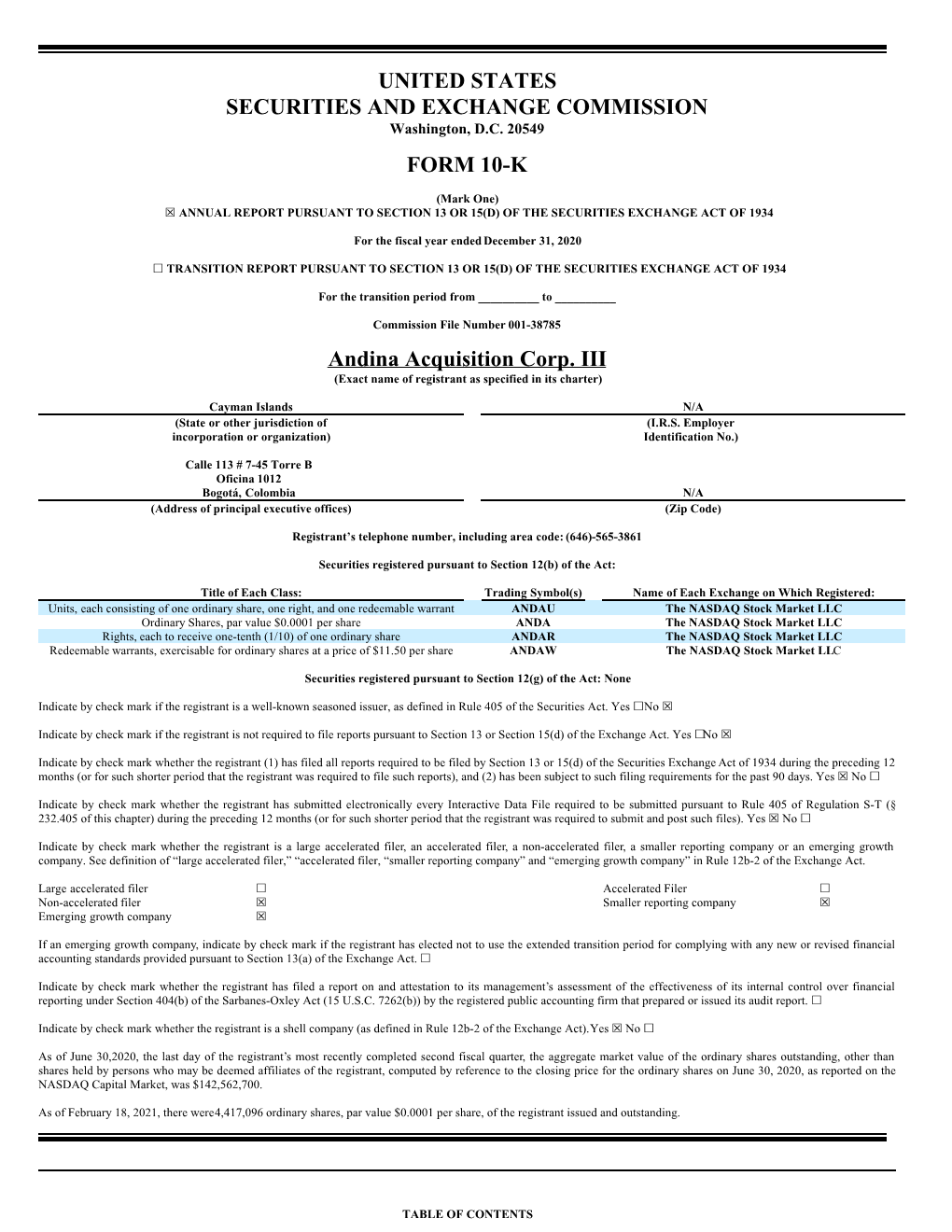 United States Securities and Exchange Commission Form