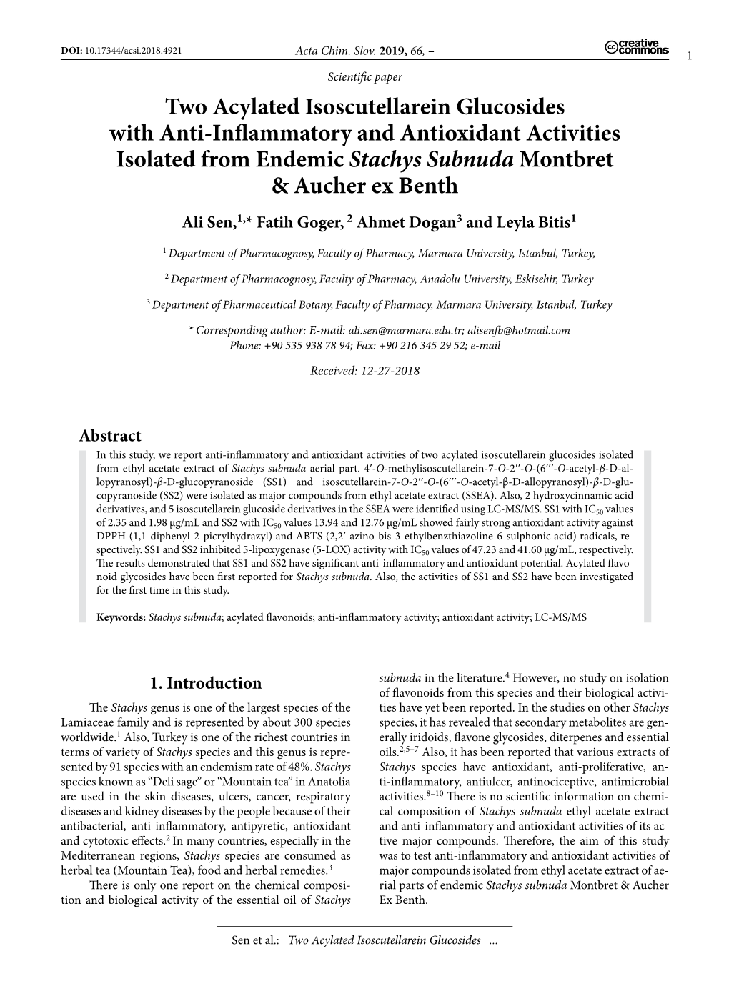 Two Acylated Isoscutellarein Glucosides With