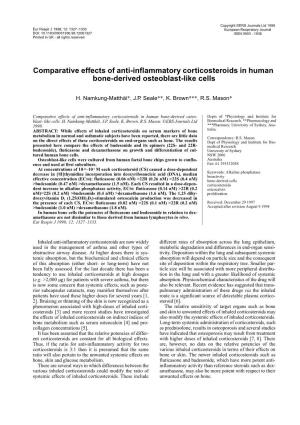 Comparative Effects of Anti-Inflammatory Corticosteroids in Human Bone-Derived Osteoblast-Like Cells