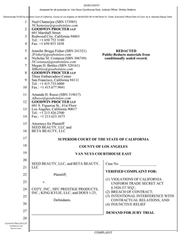 GOODWIN PROCTER LLP 601 Marshall Street 3 Redwood City, California 94063 Tel.: +1 650 752 3100 4 Fax: + 1 650 853 1038