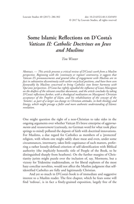 Some Islamic Reflections on D'costa's Vatican II: Catholic