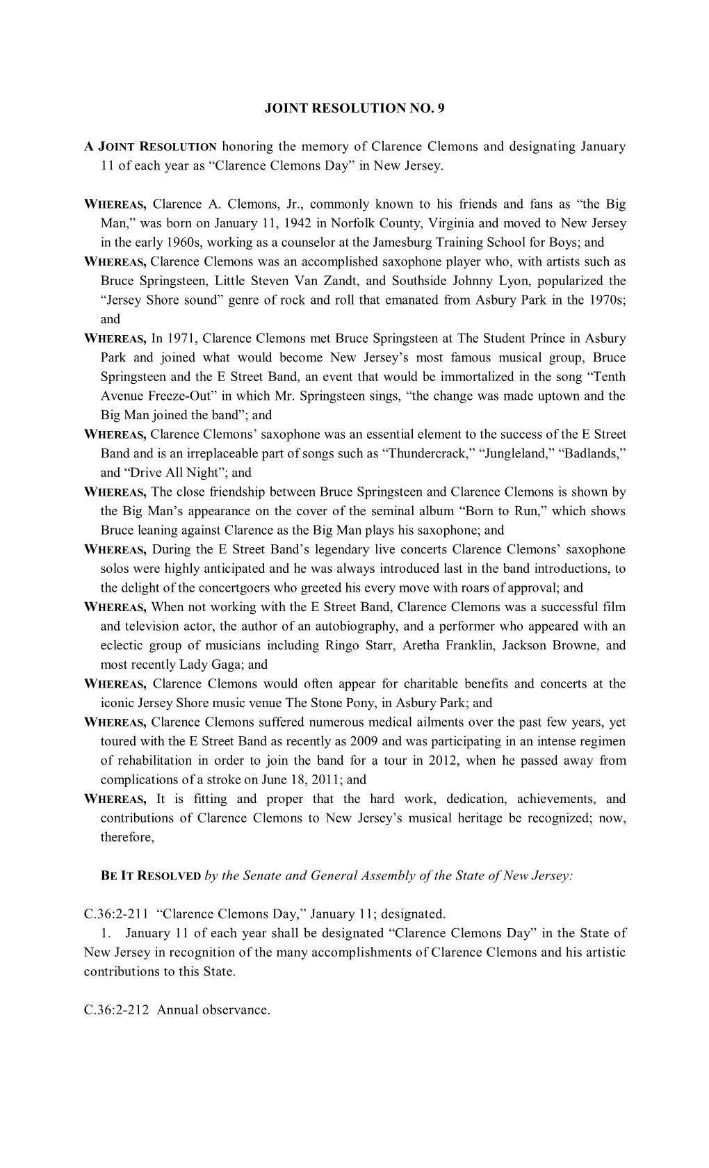 Joint Resolution No. 9 a Joint