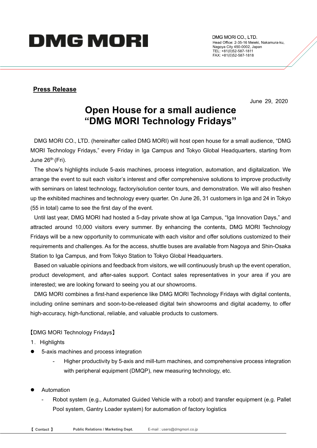 Open House for a Small Audience “DMG MORI Technology Fridays”