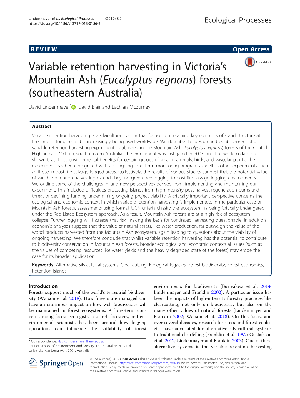 Variable Retention Harvesting in Victoria's Mountain Ash (Eucalyptus