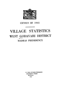 Village Statistics West Godavari District Madras Presidency