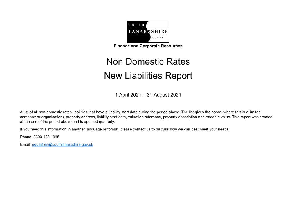 Non Domestic Rates New Liabilities Report