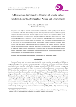 A Research on the Cognitive Structure of Middle School Students Regarding Concepts of Nature and Environment