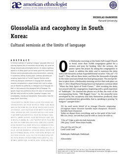 Glossolalia and Cacophony in South Korea: Cultural Semiosis at the Limits of Language