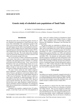 Genetic Study of Scheduled Caste Populations of Tamil Nadu
