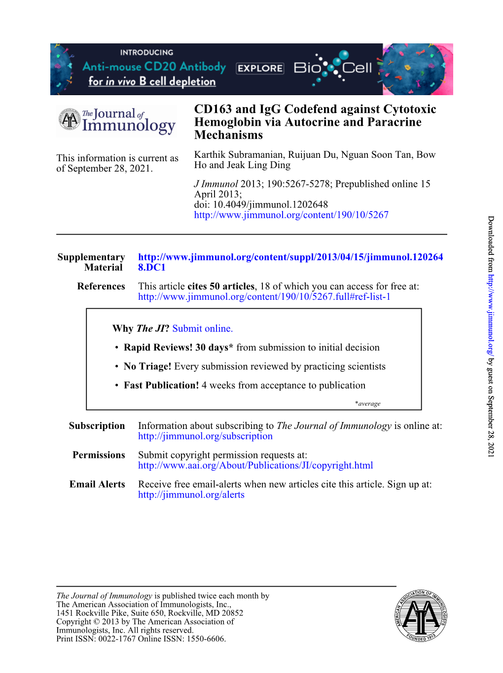 Mechanisms Hemoglobin Via Autocrine and Paracrine CD163