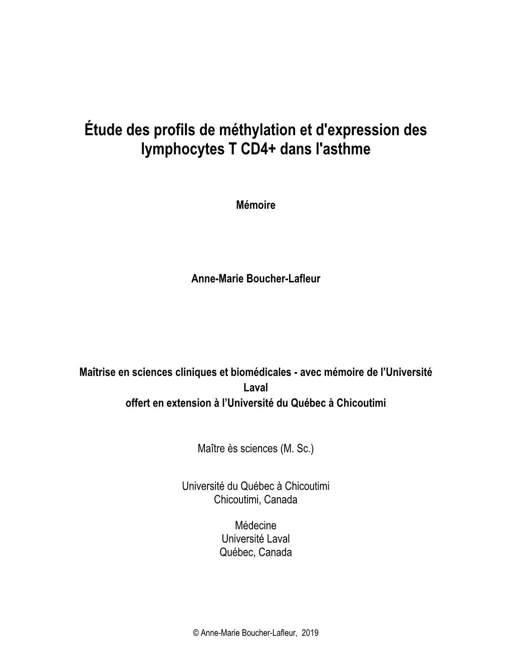 Étude Des Profils De Méthylation Et D'expression Des Lymphocytes T CD4+ Dans L'asthme