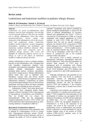 Leukotrienes and Leukotriene Modifiers in Pediatric Allergic Diseases